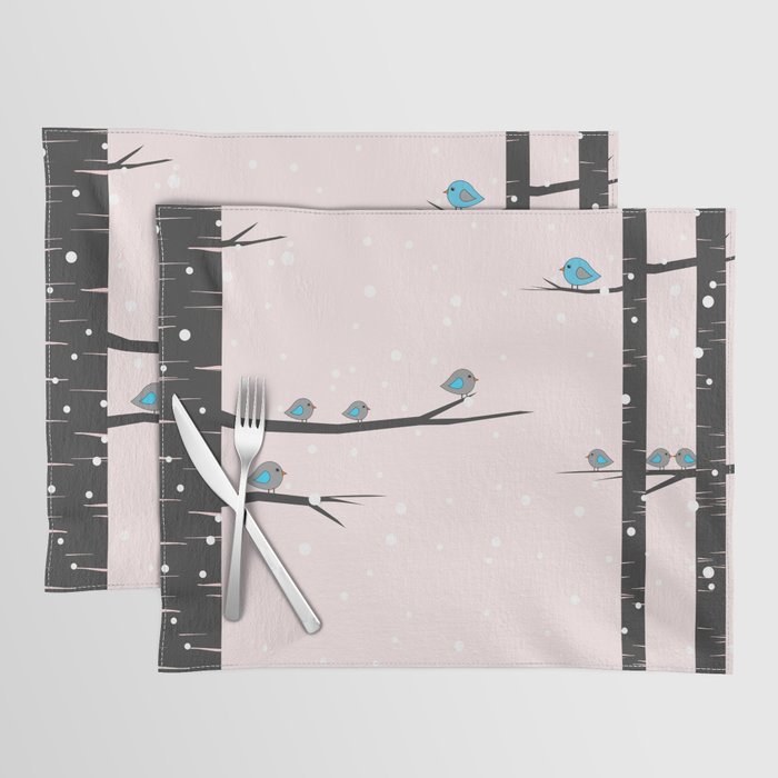 Cute birds on pink background Placemat