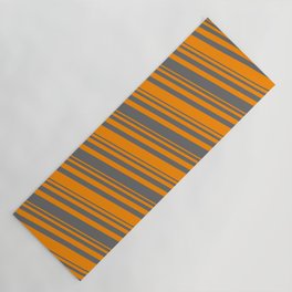 [ Thumbnail: Dark Orange and Dim Grey Colored Pattern of Stripes Yoga Mat ]