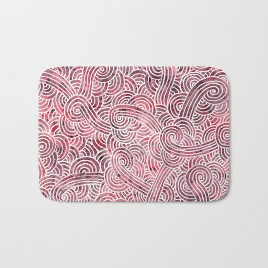 Burgundy red and white swirls doodles Bath Mat
