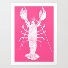 Pink lobster, Red Lobster  watercolor painting, sea animal art, kitchen art Art Print