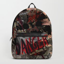 Danger Dead End Backpack | Moody, Collage, Dark, Red, Yellow, Digital, Donotenter, Graffiti, Danger, Grunge 