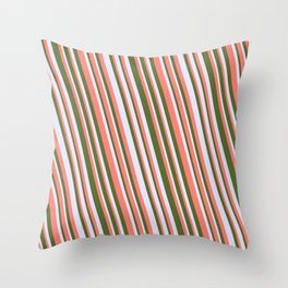 [ Thumbnail: Salmon, Dark Olive Green & Lavender Colored Lines Pattern Throw Pillow ]