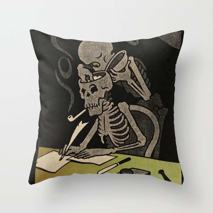 Vintage Skeleton Illustration Anarchist Magazine Throw Pillow