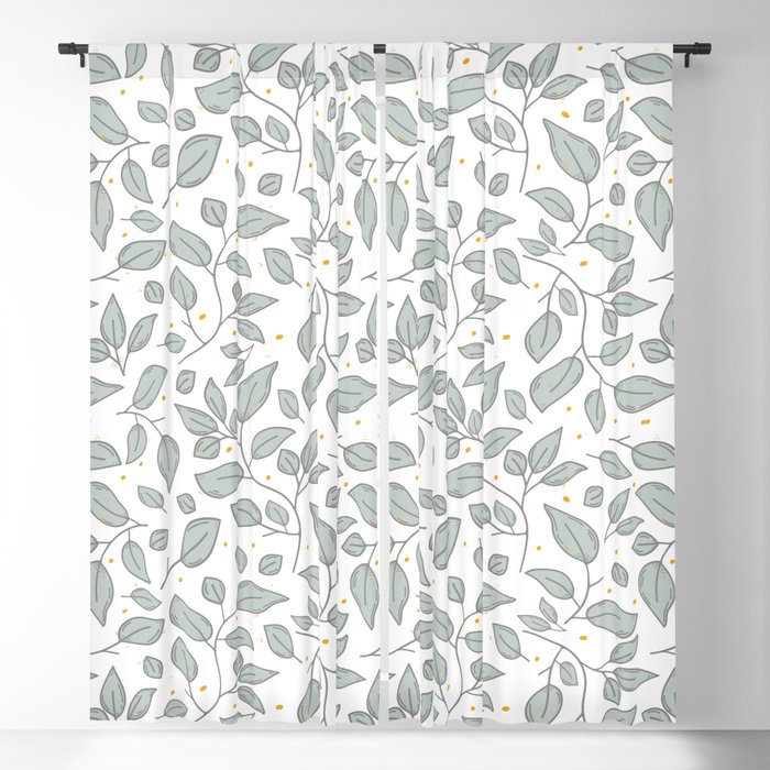 Mint green leaves and dots pattern Blackout Curtain