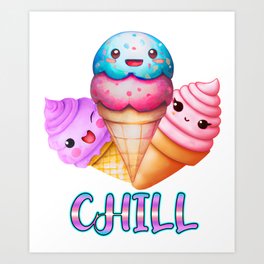 Cute Kawaii Ice Cream Art Print