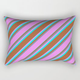 [ Thumbnail: Slate Gray, Violet, Aqua & Sienna Colored Striped/Lined Pattern Rectangular Pillow ]