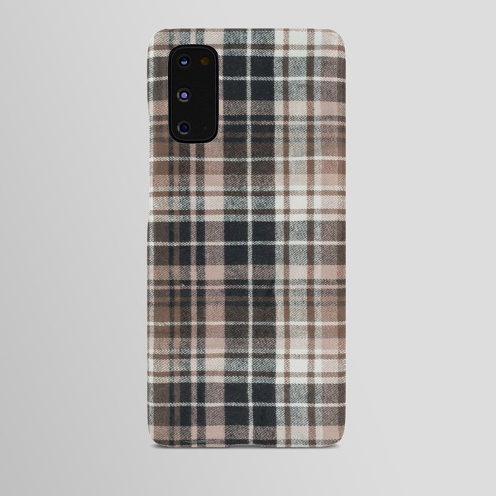 Plaid Fabric Print in Brown, Black, and White  Android Case