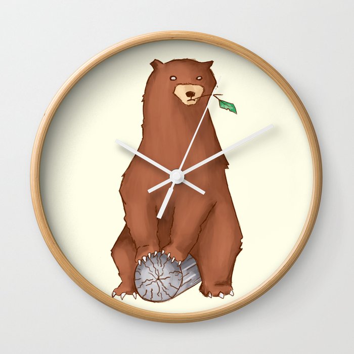 BROWN BEAR AND A LEAF Wall Clock
