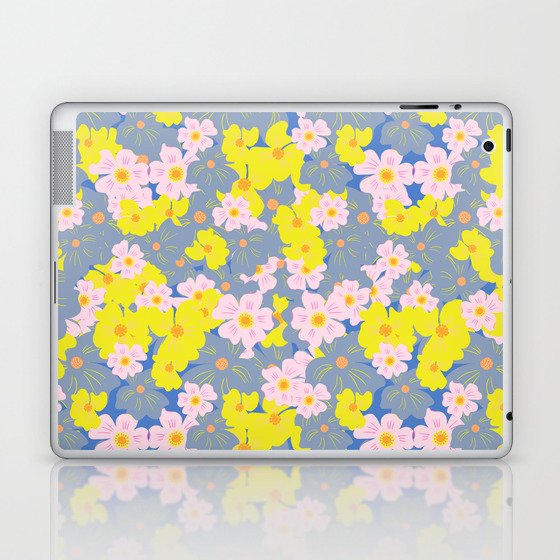 Pastel Spring Flowers on Blue Laptop & iPad Skin