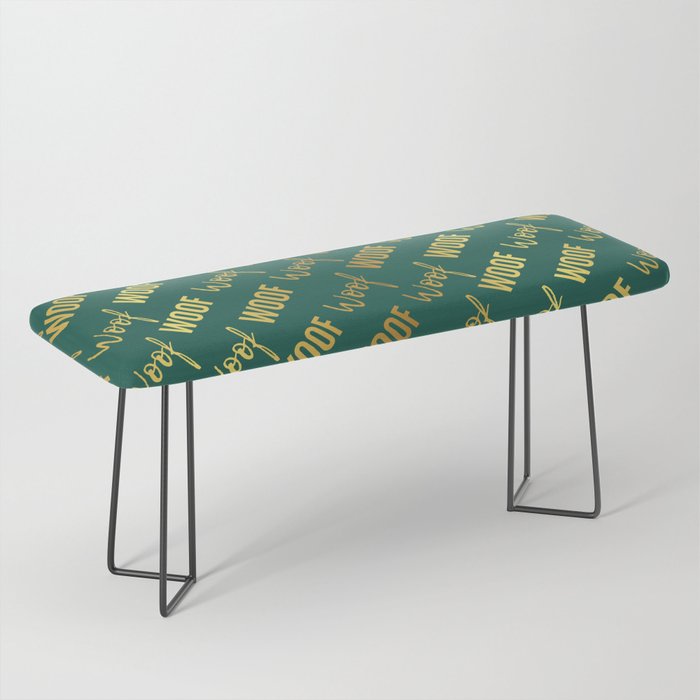 Dog Woof Quotes Teal Green Yellow Gold Bench