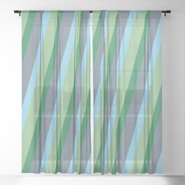 [ Thumbnail: Dark Sea Green, Sea Green, Slate Gray & Sky Blue Colored Striped Pattern Sheer Curtain ]