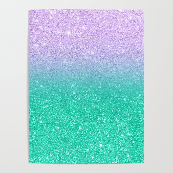 Mermaid purple teal aqua FAUX glitter ombre gradient Poster