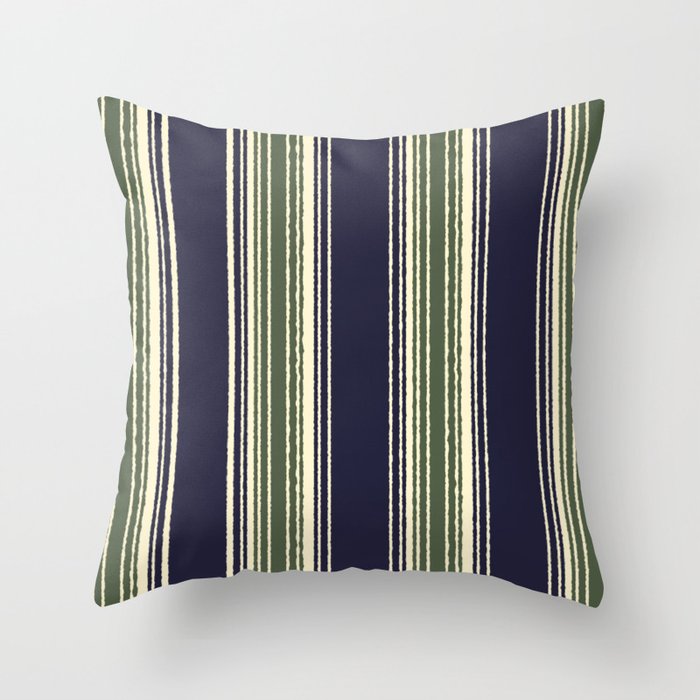Navy blue and sage green stripes Throw Pillow
