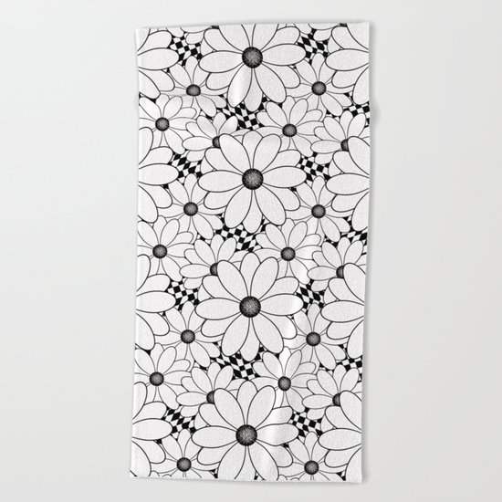 Cute black and white daisies. Beach Towel