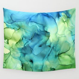 Blue Green Spring Marble Abstract Ink Painting Wall Tapestry