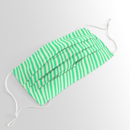 [ Thumbnail: Light Yellow and Green Colored Lined/Striped Pattern Face Mask ]