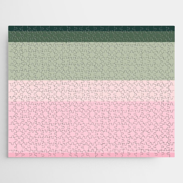 Esay - Green and Pink Geometric Minimal Stripe Pattern Design  Jigsaw Puzzle