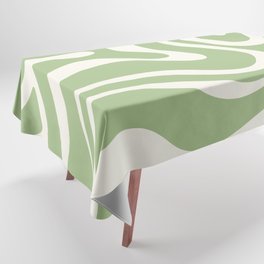 Modern Liquid Swirl Abstract Pattern in Light Sage Green and Cream Tablecloth