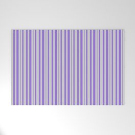 [ Thumbnail: Light Gray & Purple Colored Lines Pattern Welcome Mat ]