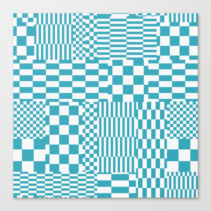 Glitchy Checkers // Teal Canvas Print