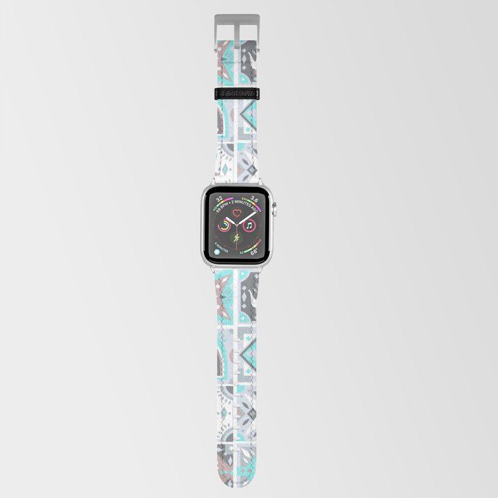 Abstract Geometrical Pink Teal Gray White Tribal Mosaic Apple Watch Band