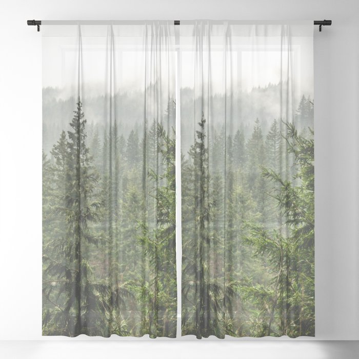 Wanderlust Forest - Mountain Adventure in Foggy Woods Sheer Curtain