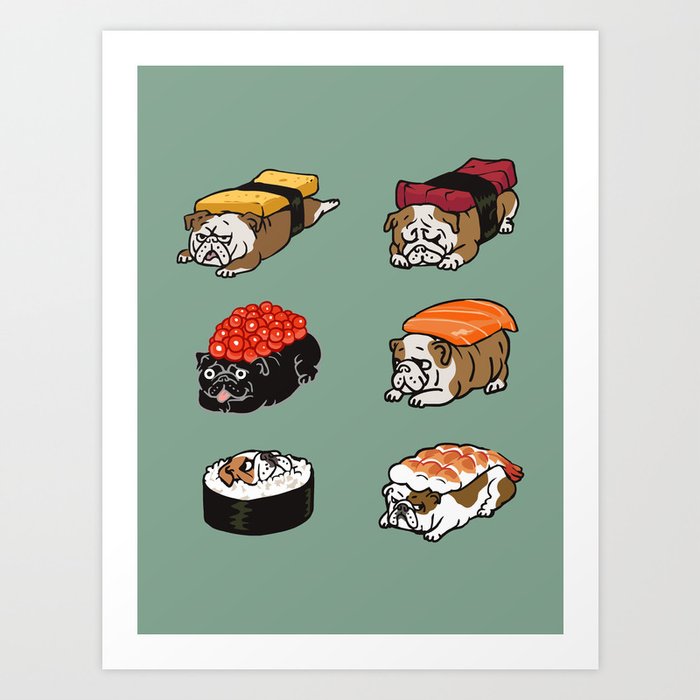Sushi English Bulldog Art Print
