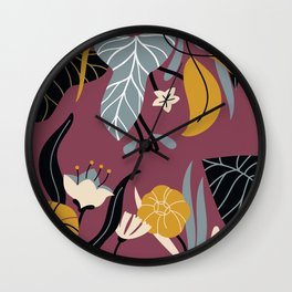 Midnight Jungle Pattern on Plum Wall Clock