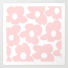 Large Baby Pink Retro Flowers on White Background #decor #society6 #buyart Art Print