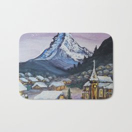Zermatt Bath Mat | Zermatt, Acrylic, Winter, Alps, Switzerland, Painting, Mountains 