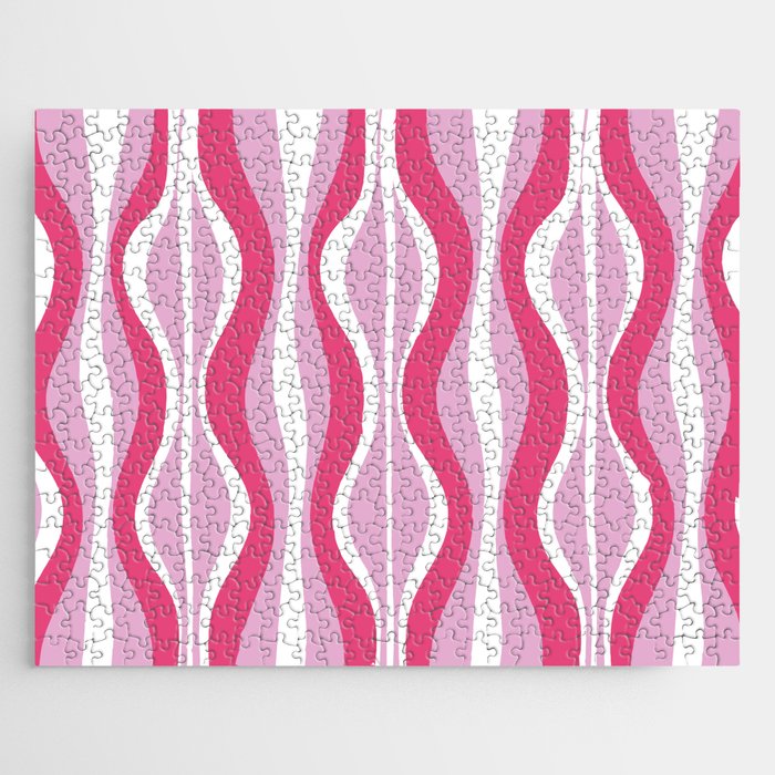 Hourglass Abstract Retro Mod Wavy Pattern in Hot Pink Jigsaw Puzzle