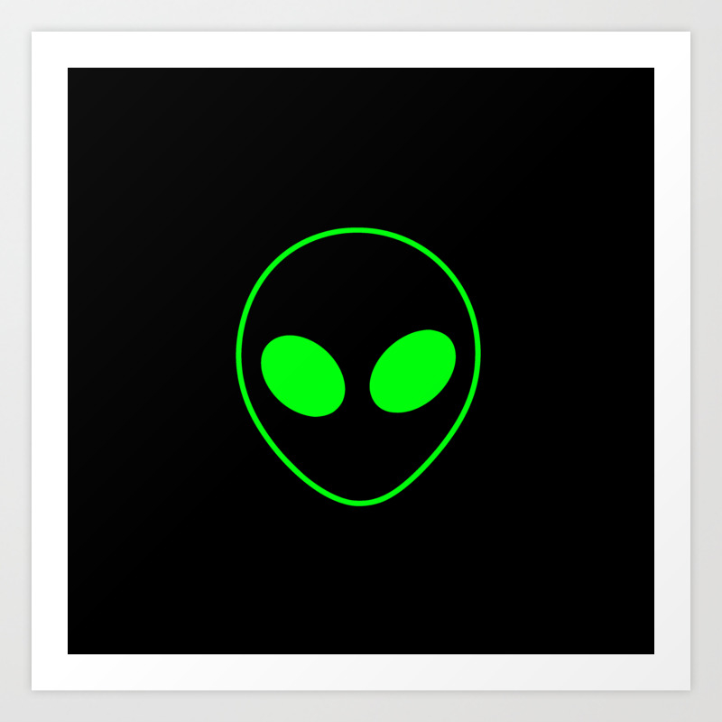 Bright Neon Green Alien Head On Black Art Print By Podartist Society6
