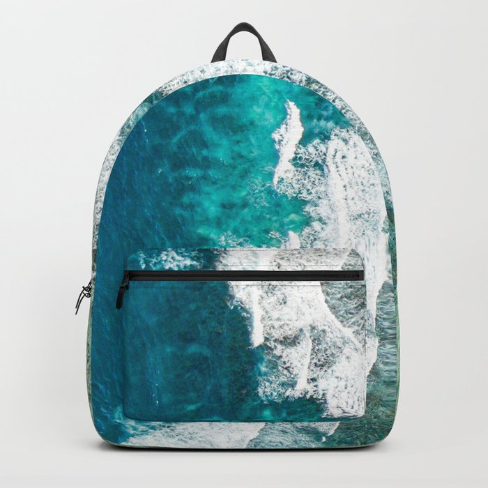 Thailand Surf // A Modern Artsy Style Graphic Photography of Seafoam Tide Crashing on Tropical Reef Backpack