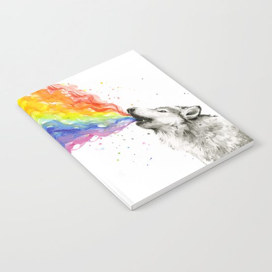 Wolf Rainbow Watercolor Howling Animal Whimsical Animals Notebook