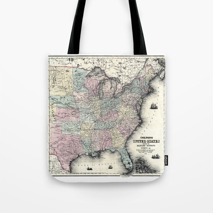  United States shewing the military stations, forts-1861 vintage pictorial map  Tote Bag