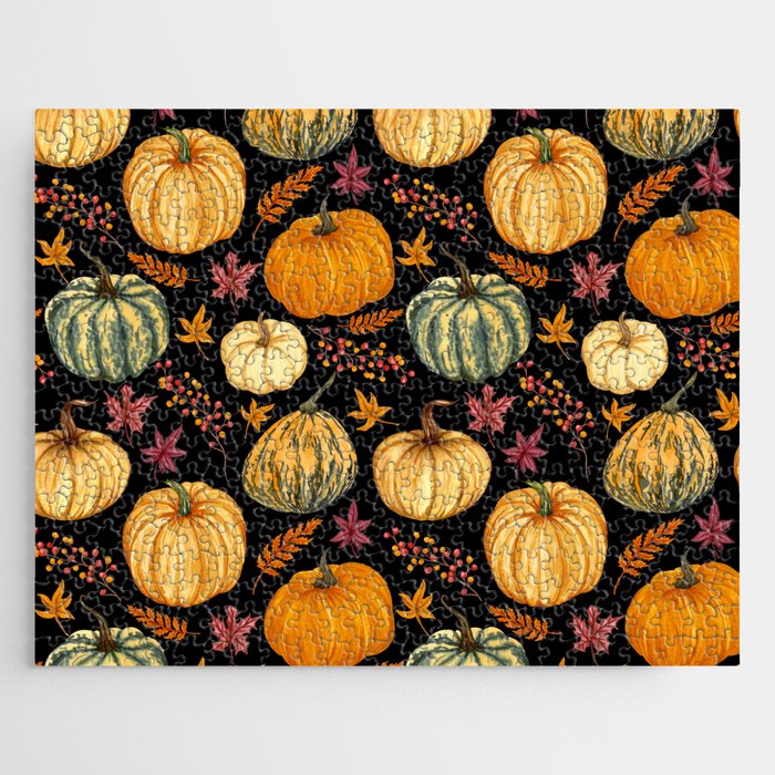 Watercolor Pumpkins Background Illustration Jigsaw Puzzle