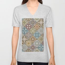 Mediterranean Decorative Tile Print IV V Neck T Shirt