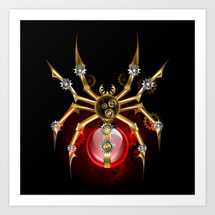 Steampunk Spider with Red Light Bulb Art Print