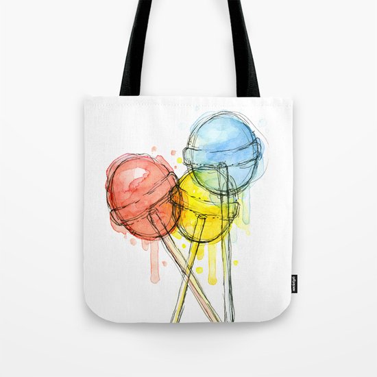 Lollipop Red Blue Yellow Candy Food Watercolor Tote Bag