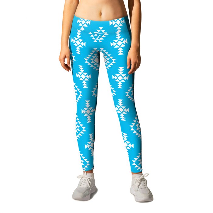 Turquoise and White Native American Tribal Pattern Leggings