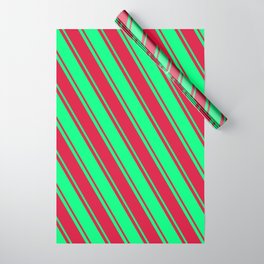 [ Thumbnail: Green & Crimson Colored Lined Pattern Wrapping Paper ]