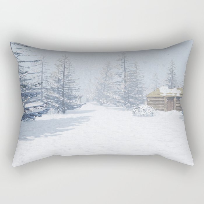 Cabin in the snowy forest Rectangular Pillow