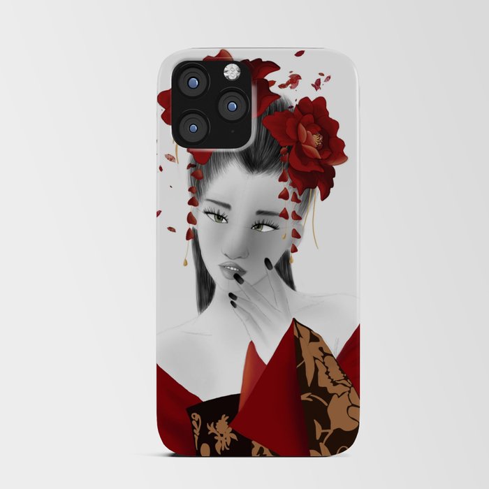 Geisha with red flowers iPhone Card Case