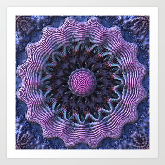 Purple/Blue 3D Fractal Mandala Art Print