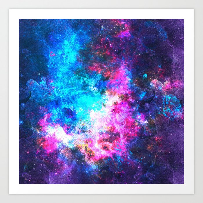 Colorful Watercolor Abstract background. Multicolor psychedelic pink blue neontexture tie dye Art Print