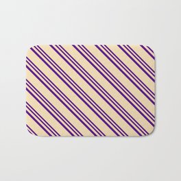 [ Thumbnail: Indigo and Tan Colored Stripes/Lines Pattern Bath Mat ]