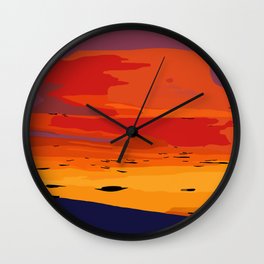 Orange Hillside Sunset Wall Clock | Coastalsunset, Vibrant, Orange, Artwork, Abstractsunset, Sunset, Tropicalsunset, Pacificocean, Digital, Kirttisdale 
