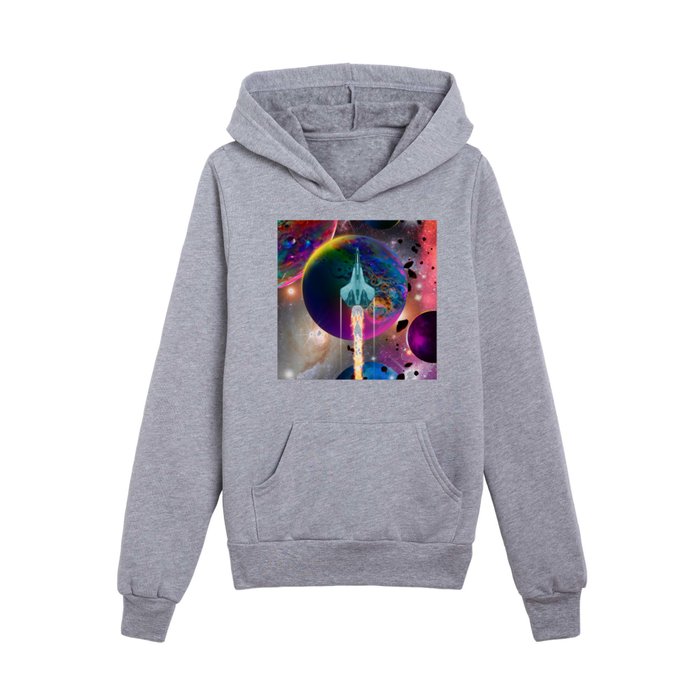 Spaceship on a Planetary Jouney Kids Pullover Hoodie
