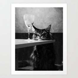 The Nightwatch Cat at the Absinthe bar black and white photograph / art photography Art Print