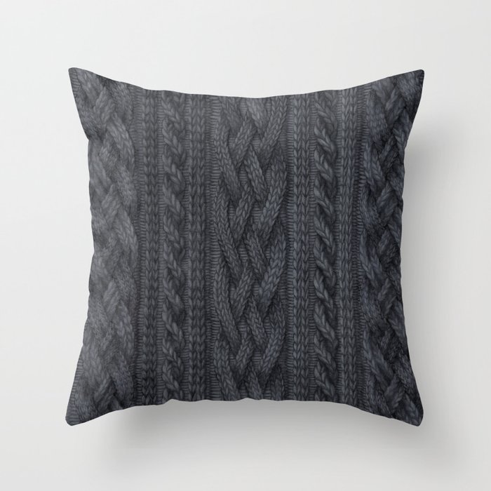 Charcoal Cable Knit Throw Pillow